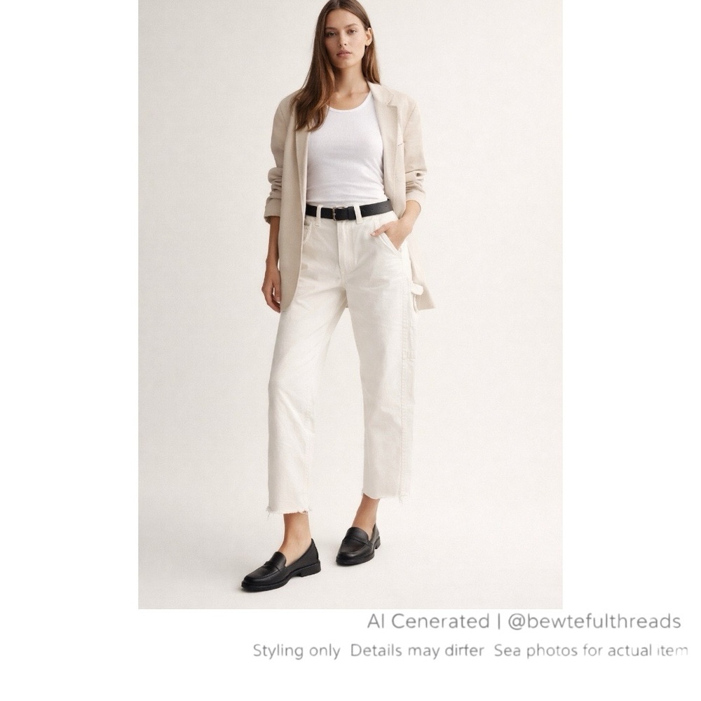White Carpenter Pants High Rise Cropped Utility Workwear Model Off Duty 28